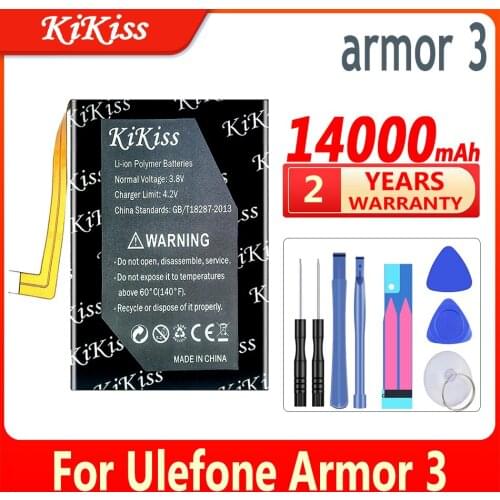 KiKiss 14000mAh Battery for Ulefone Armor 3 Armor3 3T 5.7" High Capacity Mobile Phone Batteries Batterie Bateria + Gift Tools