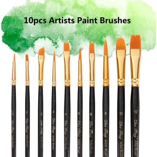 10pcs Artists Paint Brushes Nylon Hair Wooden Handle Professional Paintbrush Gift for Acrylic Oil Painting Arts Crafts Supplies