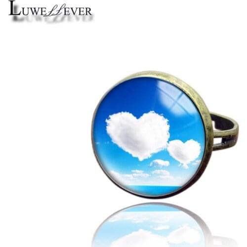 New 3542 Heart Fashion Adjustable Bronze Ring 30mm Round Glass Rings Charm Jewelry For Unisex Teenagers Gift