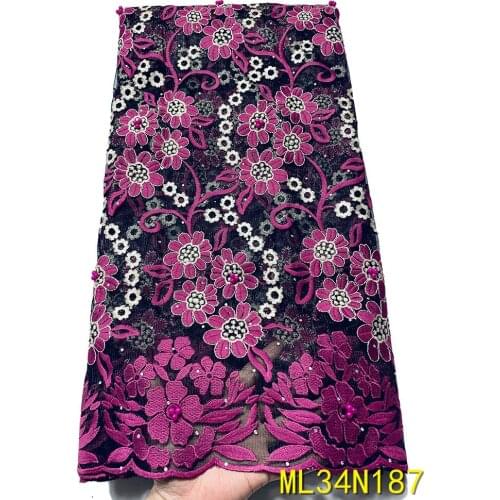 Beautifical High Quality Lace French Mesh Fabric Stones 5 Yards Nigerian Net Lace Fabrics for Dress ML34N187