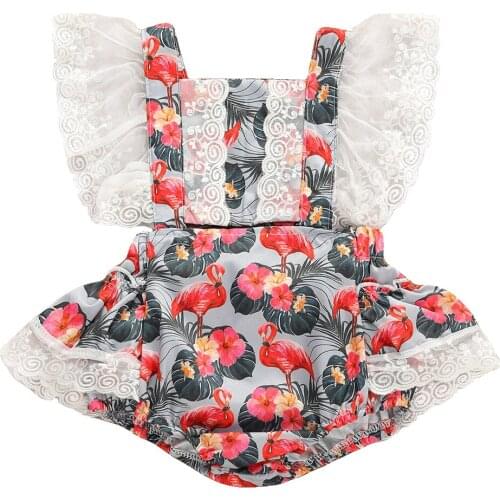 Pudcoco Summer Flamingo Newborn Baby Girl Clothes Bodysuit Playsuit Jumpsuit Outfits Ruffle Lace Patchwork 2020 Sunsuit