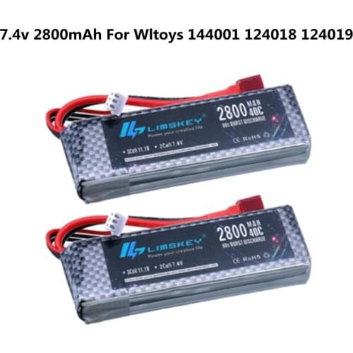 For Wltoys 144001 124018 124019 R/C truck spare parts 2s 7.4 V 2800mAh 40C Lipo battery T PLUG For Wltoys 144001 1/14 RC Car