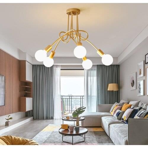 Modern minimalist Indoor living room chandelier golden iron creative bedroom study living room chandelier