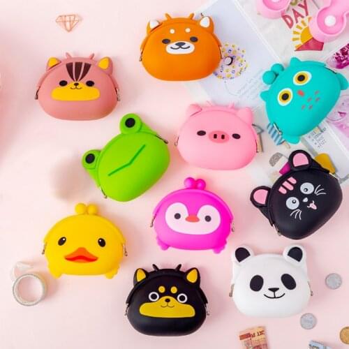 Mini Cute Change Wallet Girls Cartoon Animal Shape Rubber Silicone Coin Purse Earbud Earphone Storage Case Women Money Key Pouch