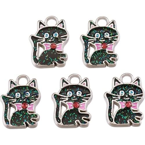 10Pcs Mixed Enamel Alloy Animal Charm Dog Cats Fish Elephant Dragonfly Pendants For DIY Bracelet Bangles Earrings Jewelry Making