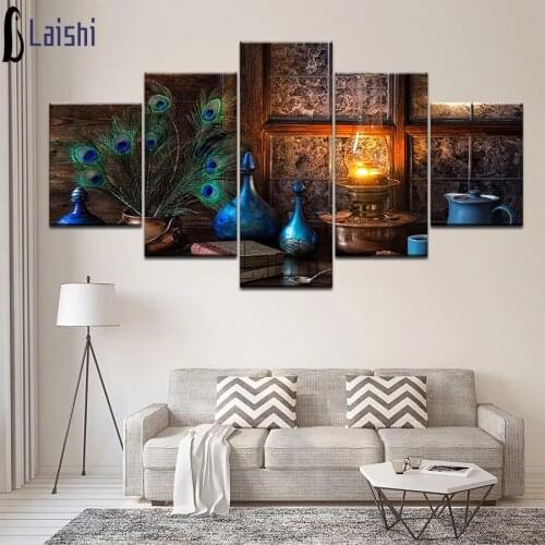 5pcs diy diamond painting multi panel Irregular Peacock Feather diamond mosaic stitch cross diamond embroidery full round drill