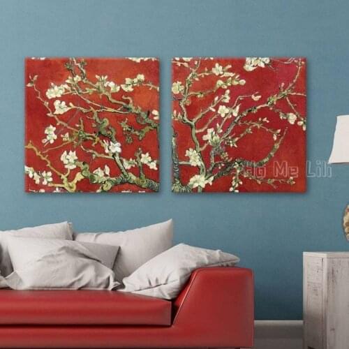 Canvas Wall Art Almond Blossom In Red By Vincent Van Gogh Modern Home Decor