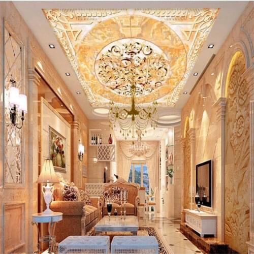 Custom 3d wallpaper mural ceiling Magnolia marble 3D stereoscopic ceiling photo wallpaper for living room non-woven 3d ceiling