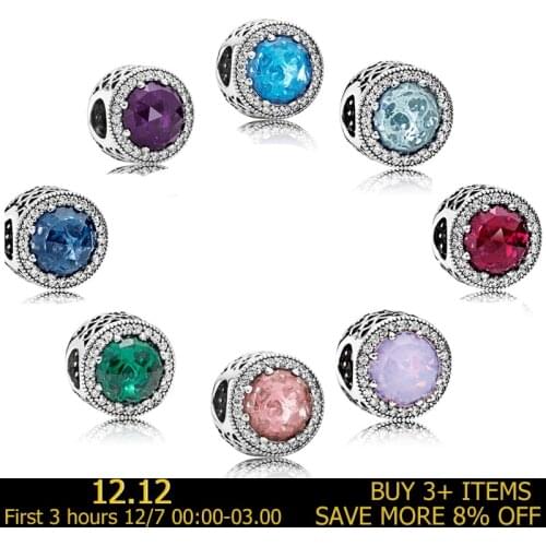 Real 925 Sterling Silver Vintage Colored Sparkly Charms Bead Fit Original Pandora Bead Bracelet& Bangles Jewelry DIY Accessories