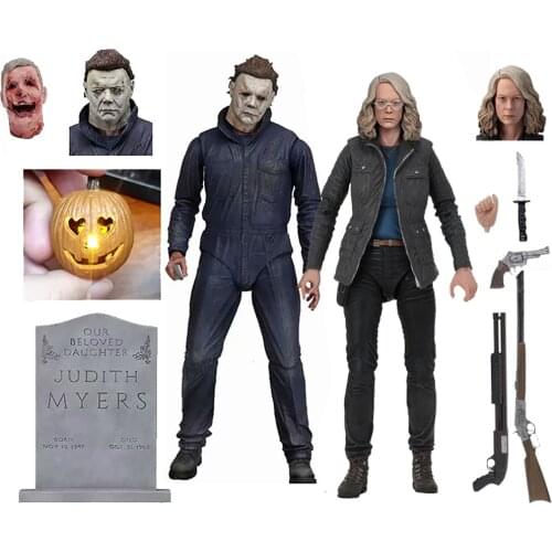 Original NECA Halloween Ultimate Laurie Strode Michael Myers Pumpkin With LED Light PVC Action Figure Toy