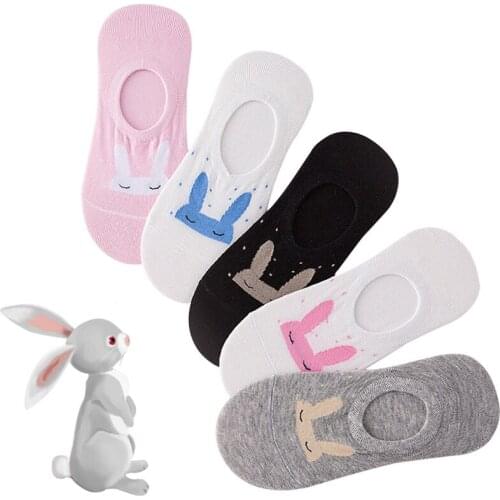 5pairs Women Socks Cute Cotton Ankle Boat Sock Non-slip Summer Autumn Invisible Rabbit Funny Style Female Girls Art Socks Meias