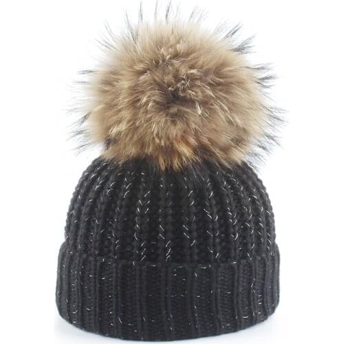 2019 New Pompon Winter Thick Knitted Hats For Children Kids Fur Pompom Beanie Hat Boys Girls Cotton Skullies