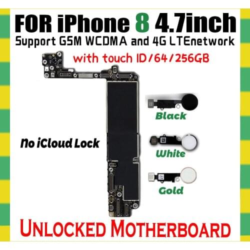 Original unlocked for iphone 8 Motherboard with Touch ID For iPhone 8 4.7" 8G main Logic board With chips IOS MB