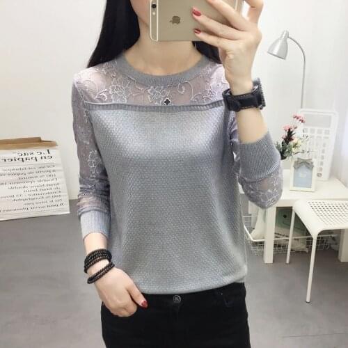 2021 Sale Collar Lace Render Unlined Upper Garment To Hollow Out Long Sleeve Short Relaxed Joker Spring New Thin Sweater Frock