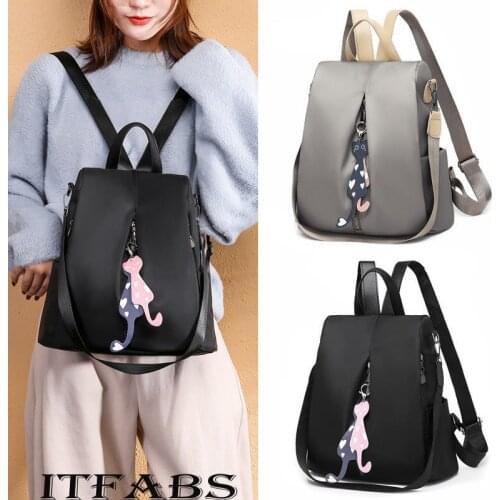 2021 Oxford Backpack Women Young Girl Solid Color Bag New Design Back Zipper Anti-Theft Rucksack School Shoulder Bag Black