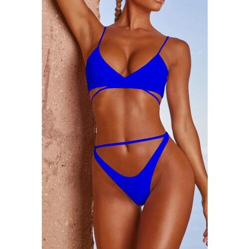Sexy Blue Wrap Around Bikini Female Swimsuit Women Swimwear High Waist Hollow Out Bikini set Bather Bathing Suit Swim Lady