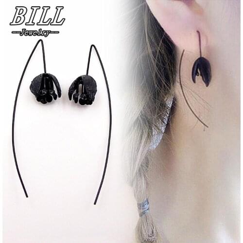 Black Flower Drop Earrings For Women Fashion Jewelry boucle d'oreille Dangle Brincos Minimalist OL oorbellen