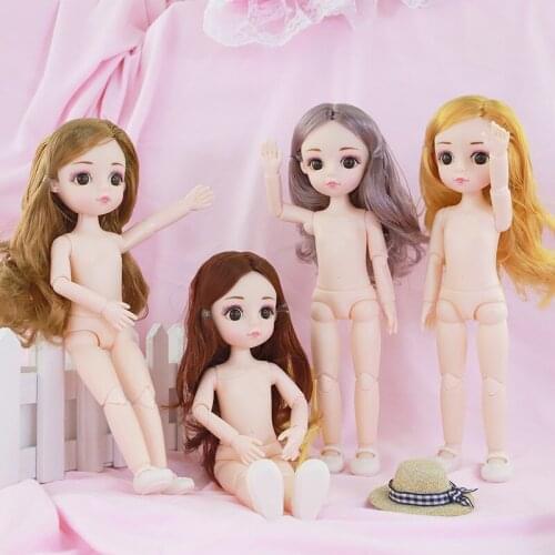 23cm BJD Doll 13 Articulated Doll with Exquisite Makeup and Cute Big Eyes Multi-color Curly Hair Nude Doll Girl Gift Toy