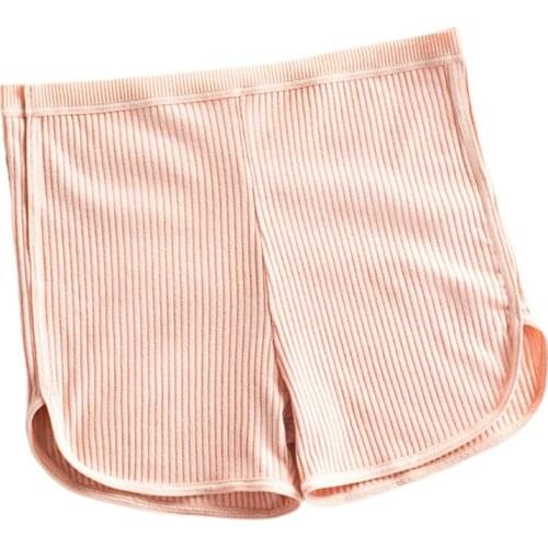 Y166 Japanese Women Skinny Safety Shorts Thread Ribbed Knit Sleep Lounge Yoga Sports Pants Mid Rise Side Slit Solid Color