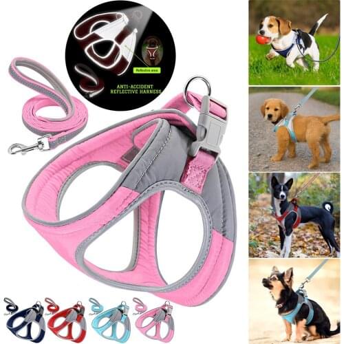 Dog Harness and Pet leash Sets for Small Medium Dogs Chihuahua Pug Adjustable Reflective Soft Padded Dog Harness Leashes Vest