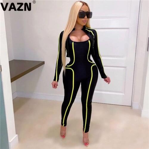 VAZN 2020 Biker Set Ladies Tracksuit Female Summer Matching Sets Striped High elastic Skinny Leggings Female Sportswear