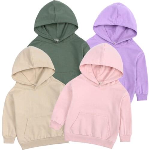 2021 Kids Tales Autumn Children Hoodie Baby Boys Girls Solid Cotton Top Kids Hooded Jumper Outerwear Long Sleeve Shirt
