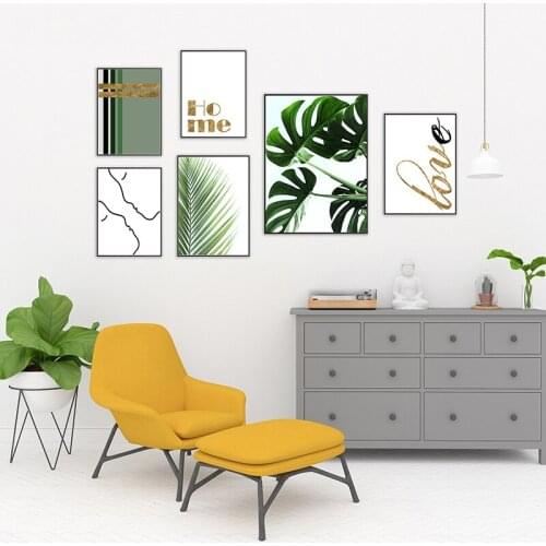 Tropical Palm Leaf Green Plants Wall Art Monstera Poster Prints Gold Quote Canvas Art Painting Wall Picture Home Decor