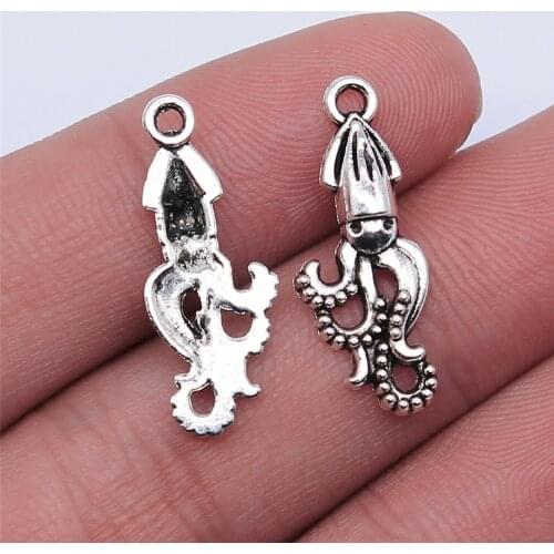 WYSIWYG 20pcs 24x10mm Antique Silver Color Squid Charms Pendant For Jewelry Making DIY Jewelry Findings