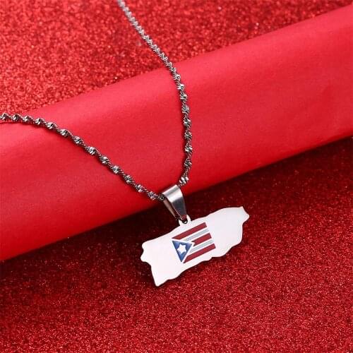Stainless Steel Fashion Enamel Puerto Rico Map Pendant Necklace for Women Puerto Ricans Map Chain Jewelry
