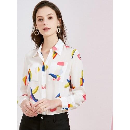 Womens Blouses and Tops Silk white art Floral Printed Office Formal Casual Shirts Plus Large Size Spring Summer Sexy Haut Femme
