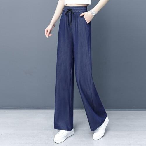 Ice Silk Wide Leg Jeans for Women Plus Size Summer Thin Pants Hight Waist Casual Straight Jeans Womens Denim Trousers