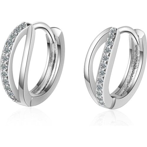 Wave Bling Cubic Zirconia 925 Sterling Silver Hoop Earrings For Women New Simple Small Round Korean Glitter Jewelry Gifts