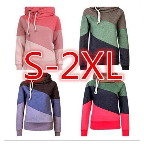Womens pullover coat Slim hit color stitching Hooded jacket hedging coat women clothing