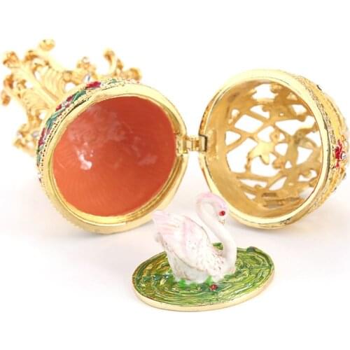 Golden Faberge-Egg Hand Painted Jewelry Trinket Box Gift for Easter Home Decor E15E
