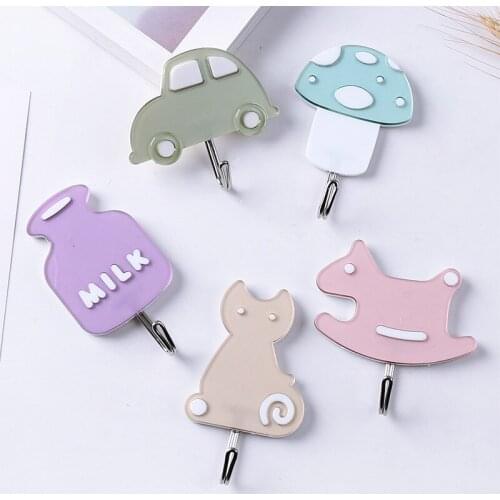 1PC Multipurpose Cartoon car shape hooks glue stick wall hangers for bedroom bathroom kitchen decor