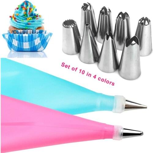 10Pcs Cake Decorating Tool with EVA Piping Bag Stainless Steel Cake Decorating DIY Accessory Cake Tools Bakeware Sets