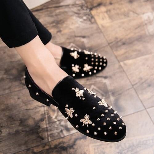 2020 New fashion gold metal velvet dress shoes Italian mens dress shoes handmade loafers