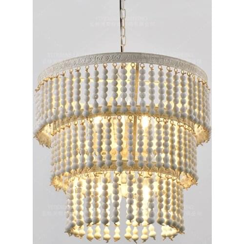 Large/three tiered/white/wood chandelier beaded lighting vintage/retro/wooden/beaded/ chandelier lighting in living room/hallway