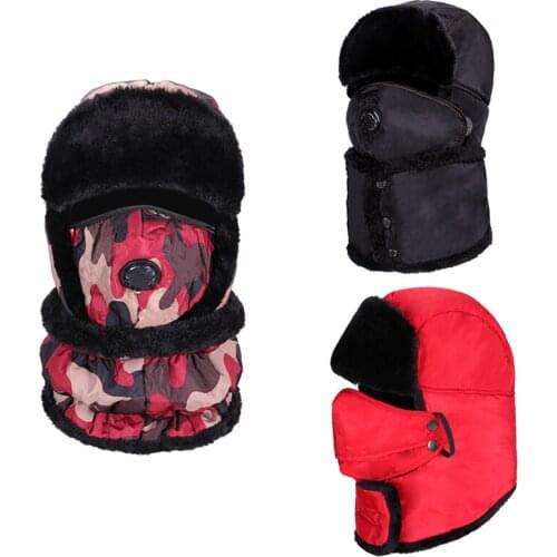 CNTANG Winter Warm Bomber Hat Unisex Outdoor Caps Men Women Windproof Ski Scarf Ears Mask Flaps Russian Hats Plus Thicker 1 set