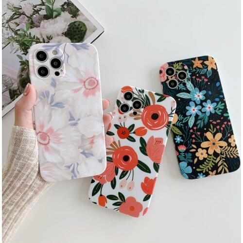 Colorful Flower pattern Phone Case For iphone 12 Pro Max Cases For iPhone 11 X XS Max XR 7 8Plus Plant Leaf Cute Floral Cover