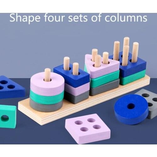 Mini Wooden Montessori Toy Building Blocks Early Learning Educational Toys Color Shape Match Cognition Kids Toy for Boys Girls
