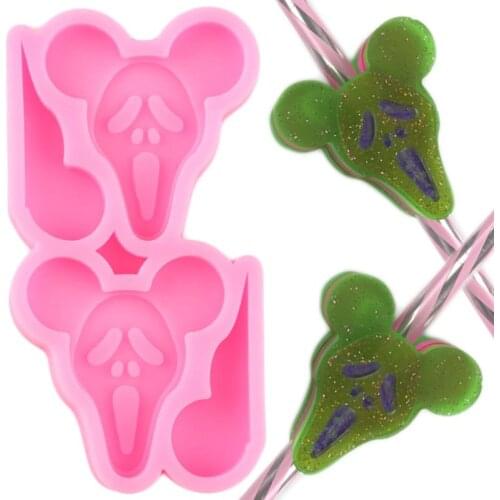 Halloween Skull Straw Topper Silicone Mold Candy Jelly Chocolate Fondant Cupcake Molds Mouse Head Keychain Epoxy Resin Moulds
