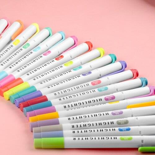 25 Colors Double Head Highlighter Pen Mildliner Pencil Set Art Supplies Pastel Marker Pens Student School Office Stationery