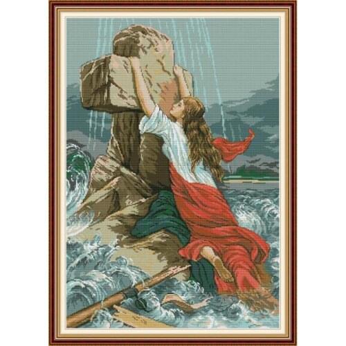 Joy Sunday Pattern Rescue DMC Cross-Stitch Printed Counted Canvas Handmade DIY Embroidery Needlework Kit for Gift and Home Decor