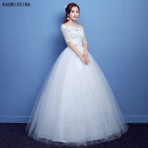 KAUNISSINA White Wedding Dress Cheap Ball Gown Dresses for Bride Off the Shoulder Tulle Bridal Gowns Plus Size Robe de mariee