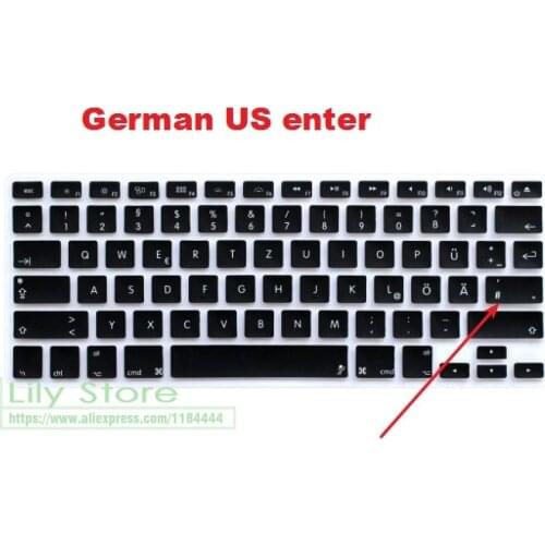 German Silicone US Version Keyboard Silicone keyboard cover for Apple Macbook Pro Retina 13'' 15'' A1466 A1502 A1398 A1278 A1286