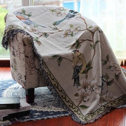 Flower Birds Non-slip Stitching Blankets American Throw Blanket Sofa Decorative Slipcover Multifunation Leisure Blanket