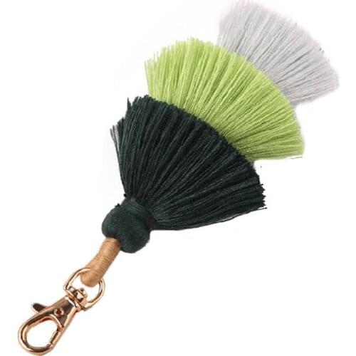 2021 New Handmade Women Colorful Boho Pom Pom Tassel Bag Charm Key Chain Fashion Jewerly