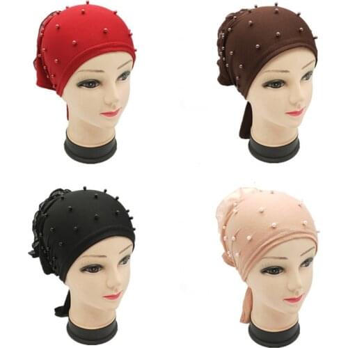 New style rear disk flower nail bead solid color big flower headband cap moon cap Muslim headband cap chemotherapy cap