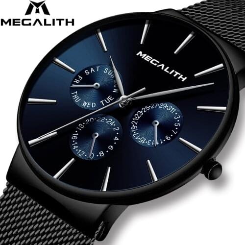 Wholesale Price MEGALITH Watch Mens Sports Waterproof Watches Top Brand Luxury Mesh Strap Chronograph Date Quartz Watch For Men